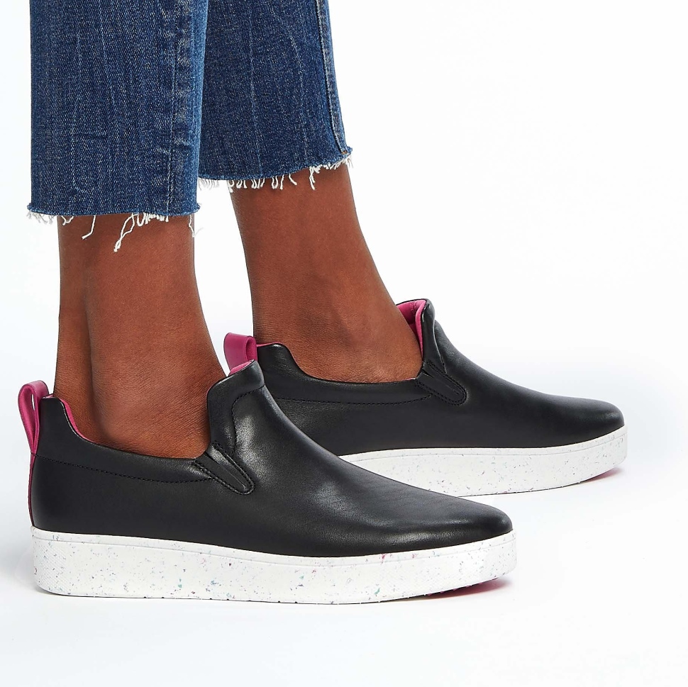 Fitflop Rally Leder-Skate-Sneaker Mit Gesprenkelter Sohle, Schwarz-Mix