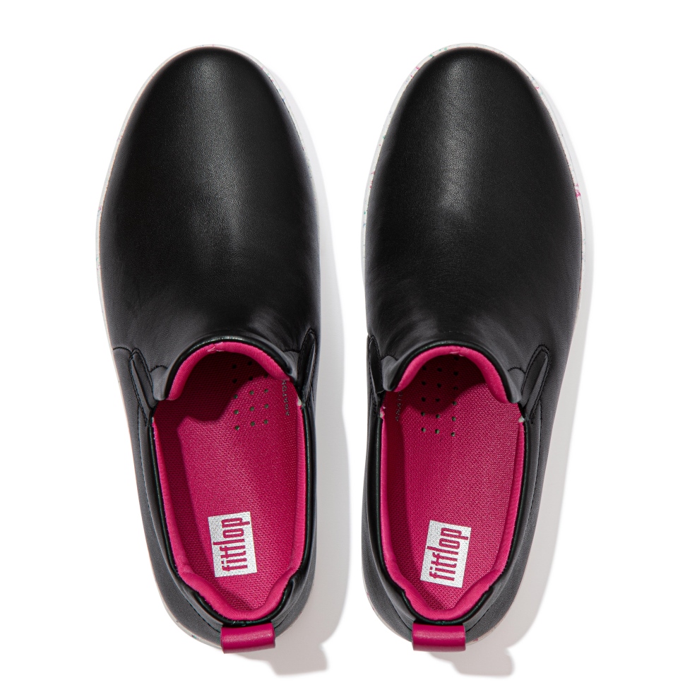 Fitflop Rally Leder-Skate-Sneaker Mit Gesprenkelter Sohle, Schwarz-Mix
