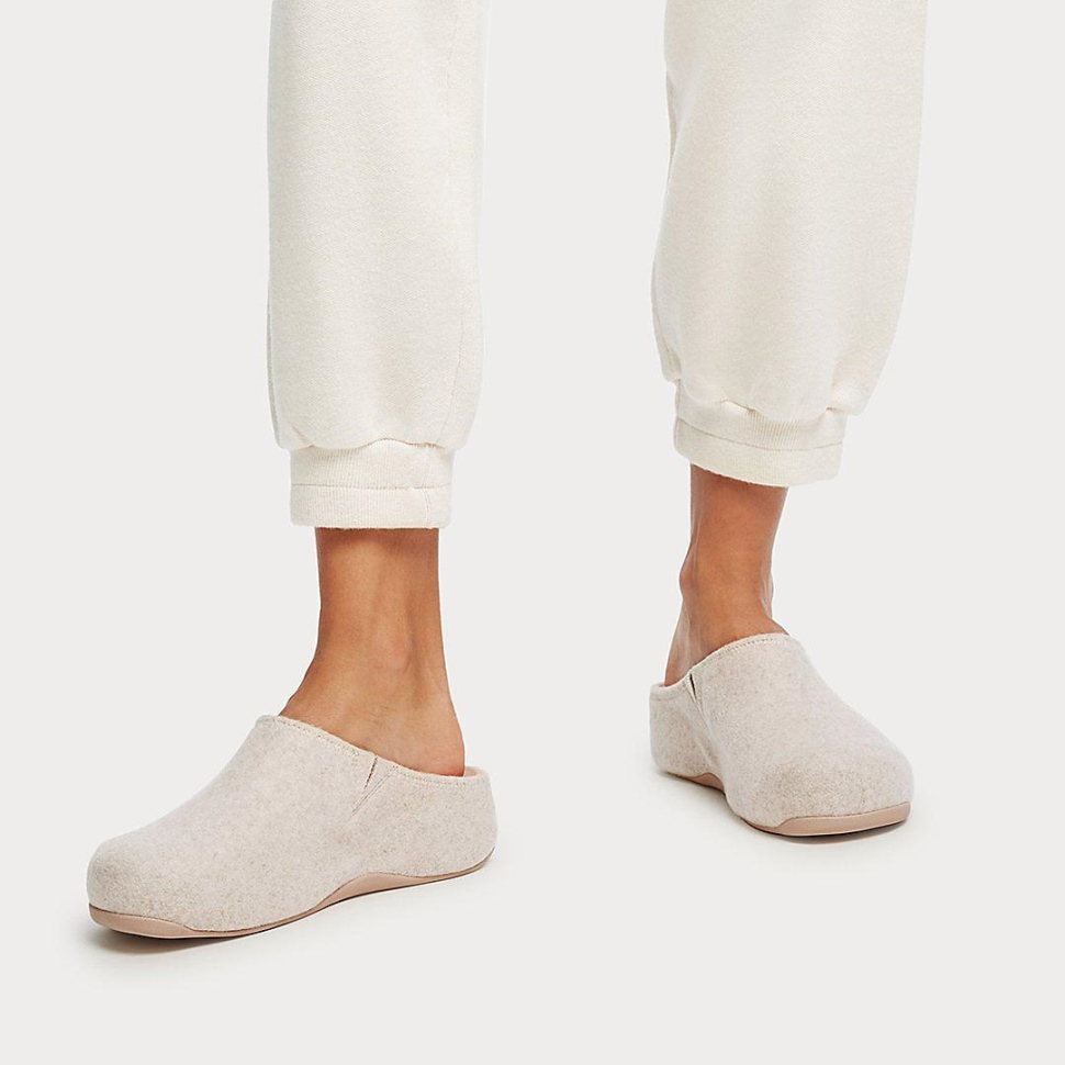 Fitflop Shuv Cushy Filz Clog Hausschuhe Elfenbein