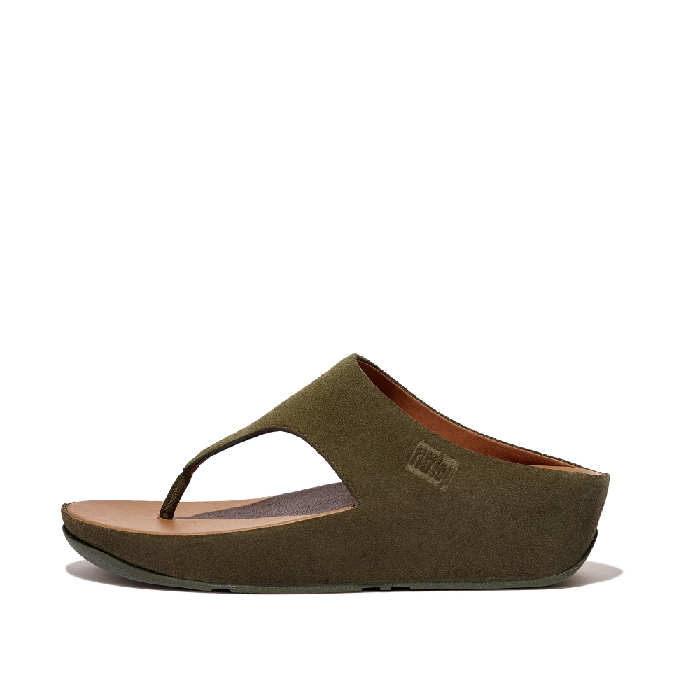 Fitflop Shuv Zehenstegsandalen Aus Wildleder Moosig