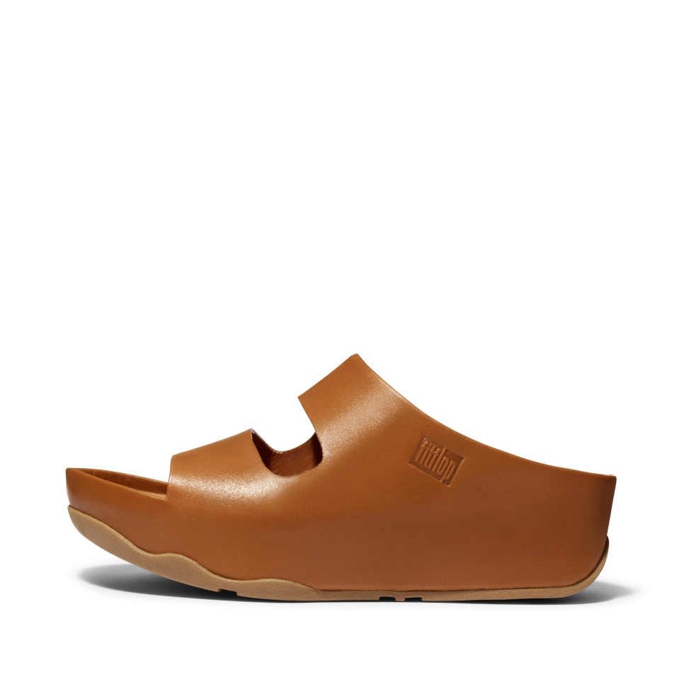 Hellbraune Pantoletten Aus Leder Mit Zwei Riegeln Von Fitflop Shuv