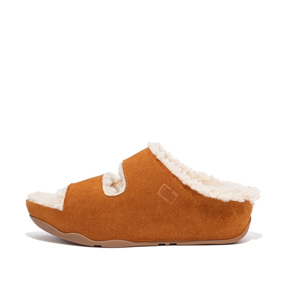 Hellbraune Pantoletten Aus Wildleder Mit Lammfellfutter Von Fitflop Shuv