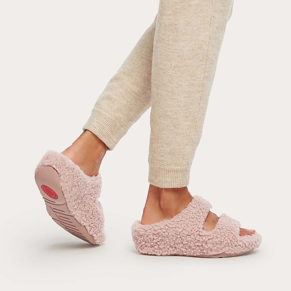 Fitflop Shuv Shearling-Pantoletten Mit Zwei Riegeln In Zartrosa