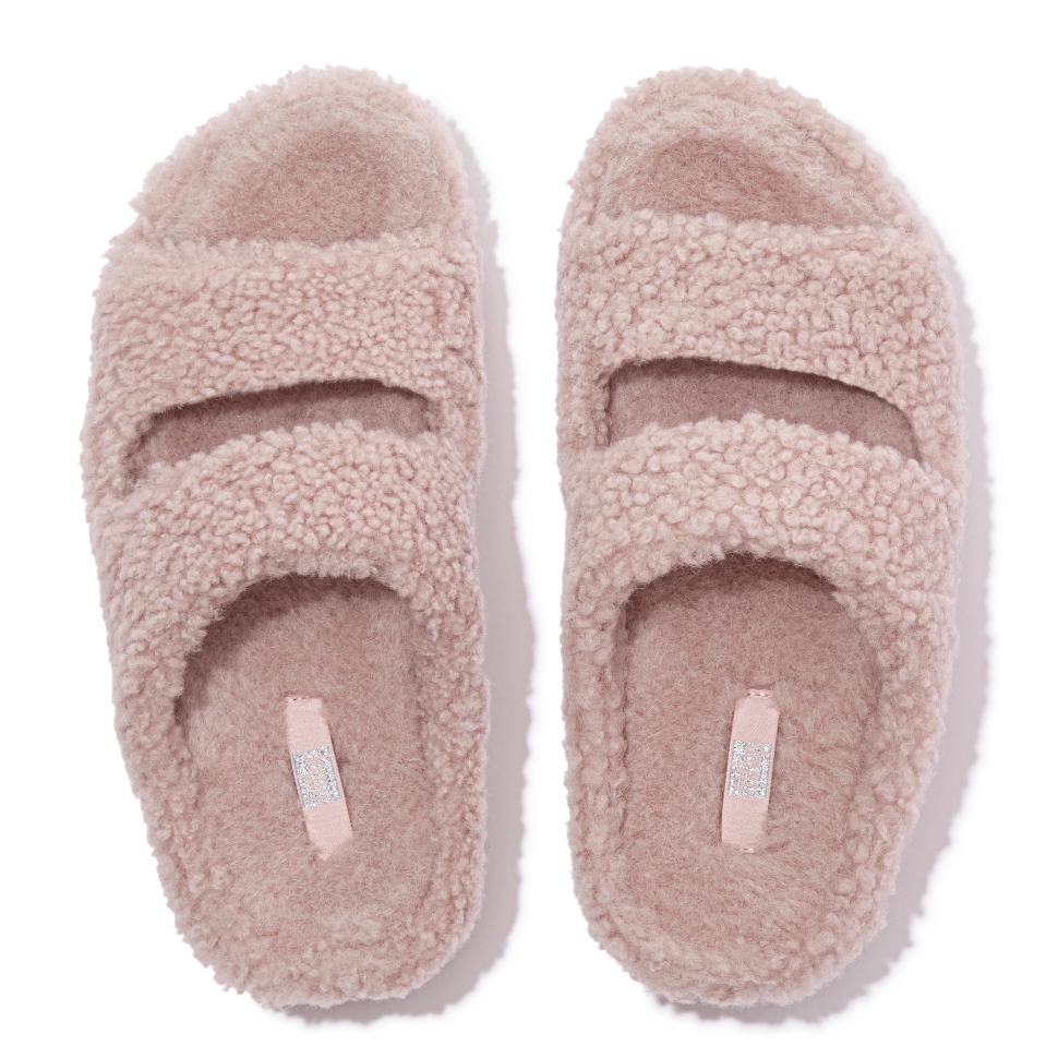 Fitflop Shuv Shearling-Pantoletten Mit Zwei Riegeln In Zartrosa