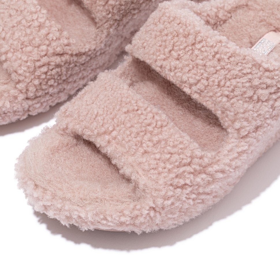 Fitflop Shuv Shearling-Pantoletten Mit Zwei Riegeln In Zartrosa
