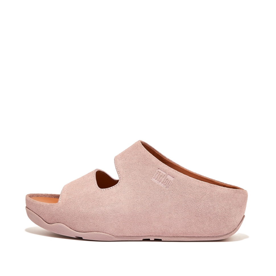 Fitflop Shuv Wildlederpantoletten Mit Zwei Riegeln Rosa Himmel