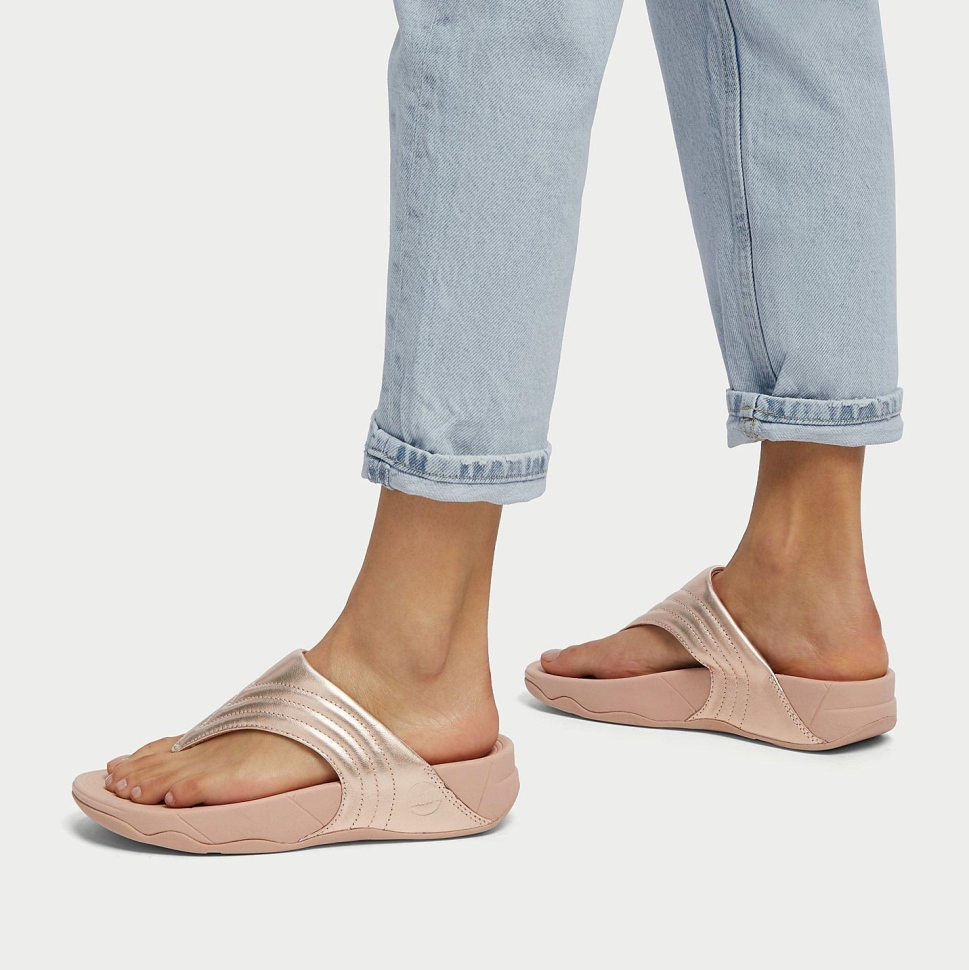 Fitflop Walkstar Zehenstegsandalen Aus Leder Roségold