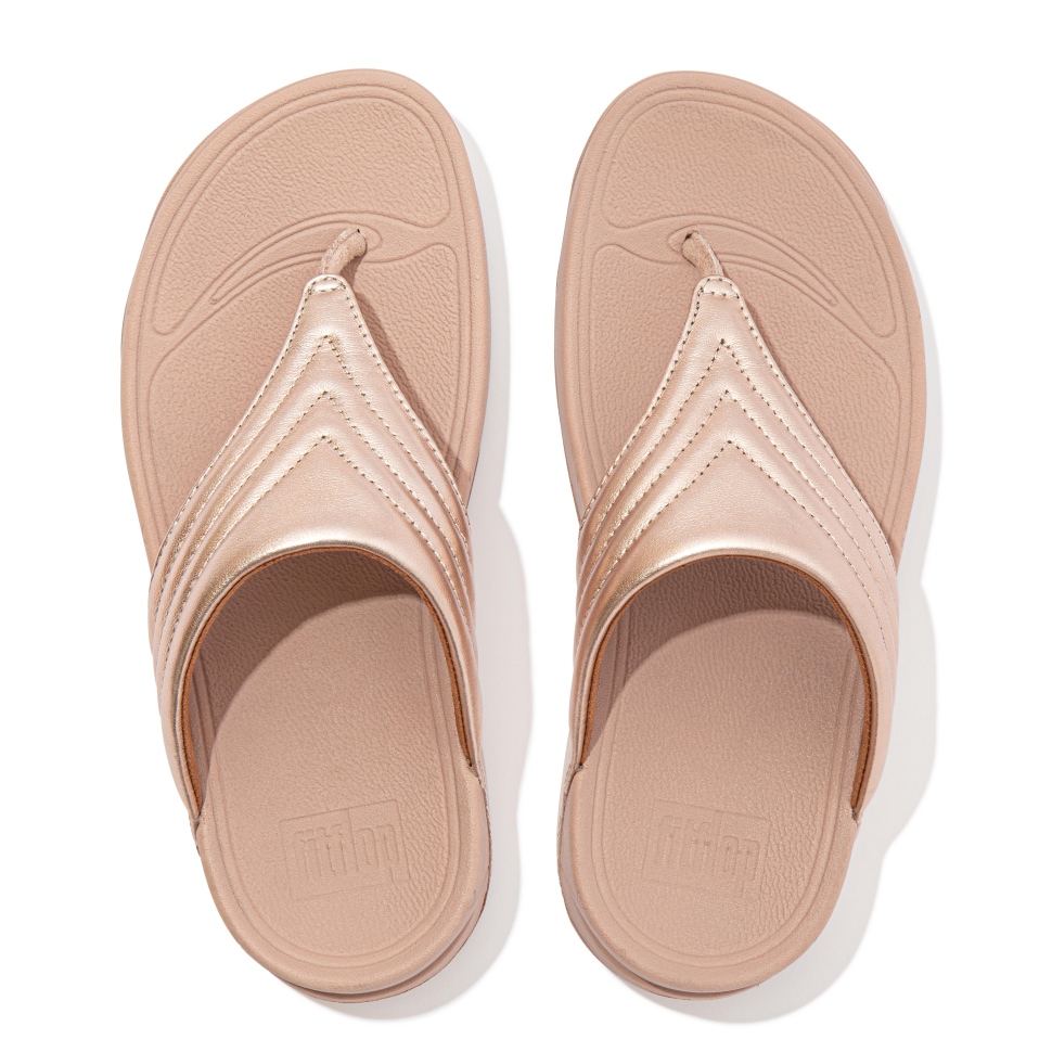Fitflop Walkstar Zehenstegsandalen Aus Leder Roségold