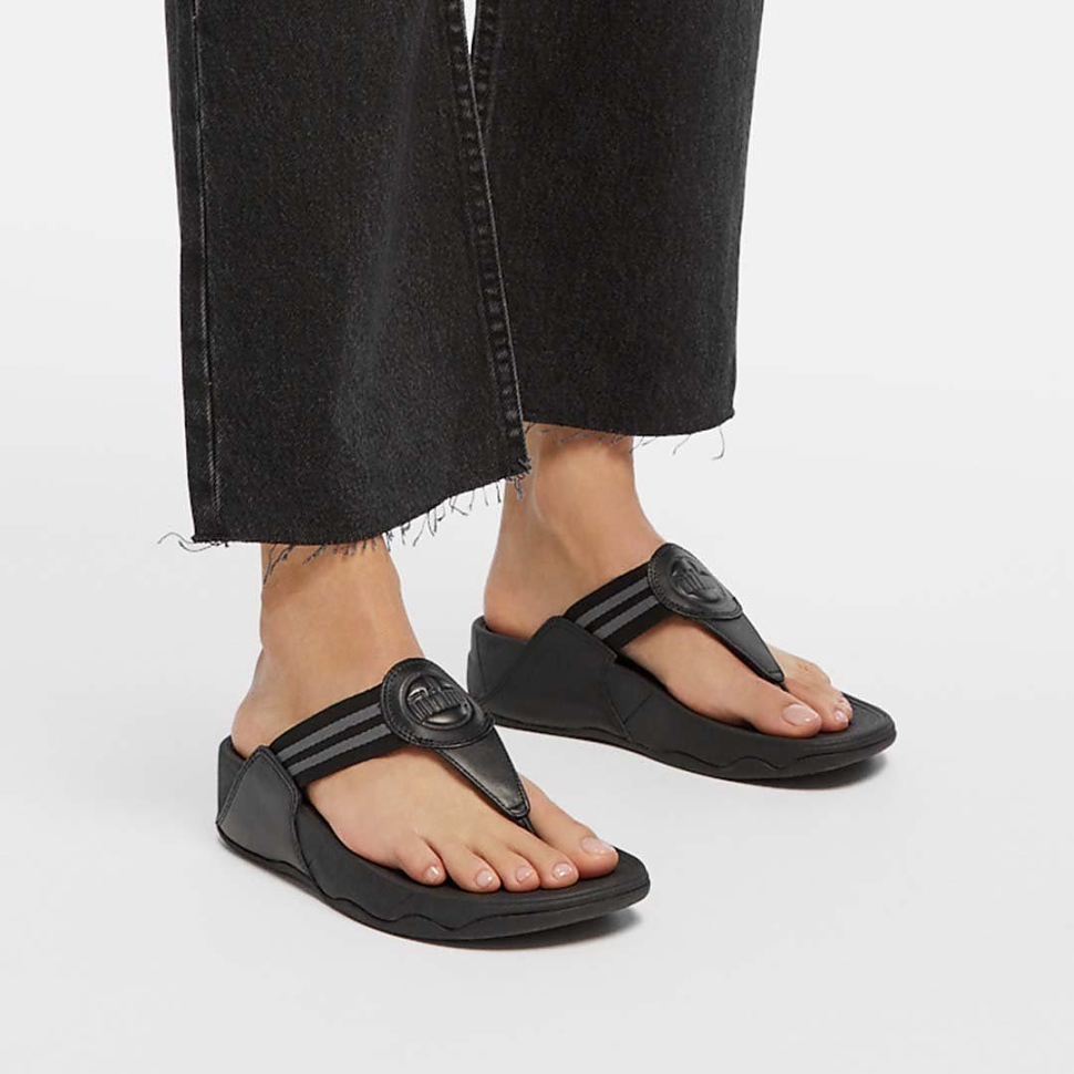 Fitflop Walkstar Zehenstegsandalen Aus Gurtband Ganz In Schwarz